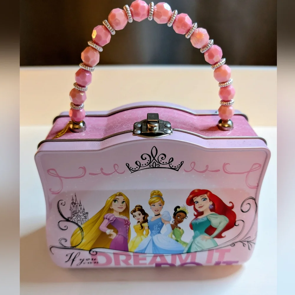 ✨ Disney Princess Pink Metal Tin Purse – Beaded Handle – NWOT ✨